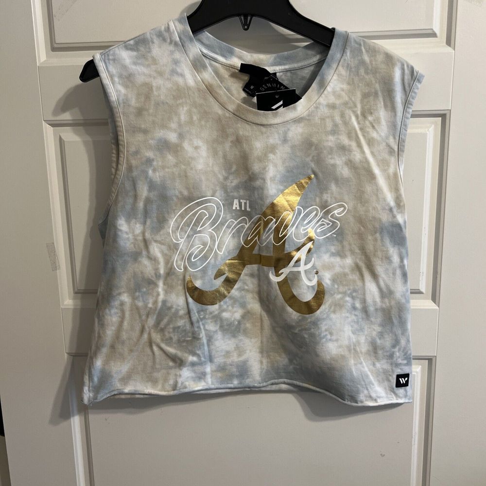 Women's The Wild Collective White Atlanta‎ Braves Washed Muscle Tank Top